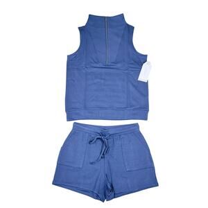 Softies Indigo Quarter Zip Sleeveless Short Set - Women’s Size S New NWT
